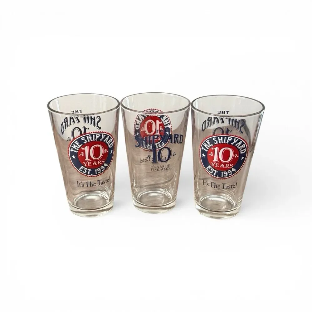 Vintage Shipyard Brewing Co. 10th Anniversary Pint Glass | Set Of 3 | 2004
